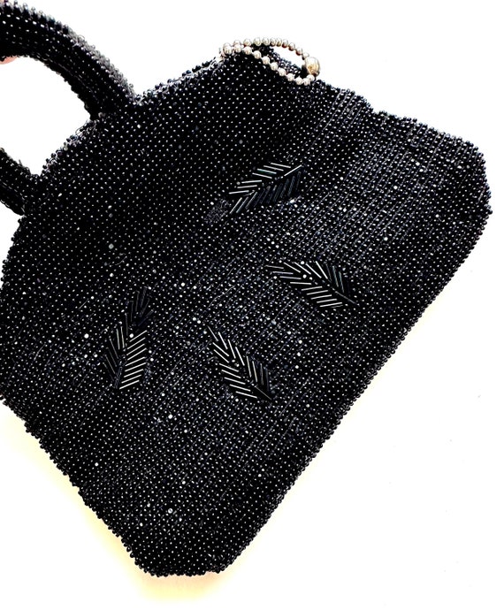 Vintage Art Deco Beaded Bag 1920s Black Handbag - image 2