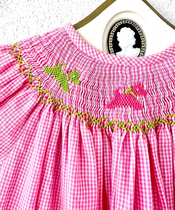 Vintage Girls Smocked Gingham Swing Dress Embroid… - image 6