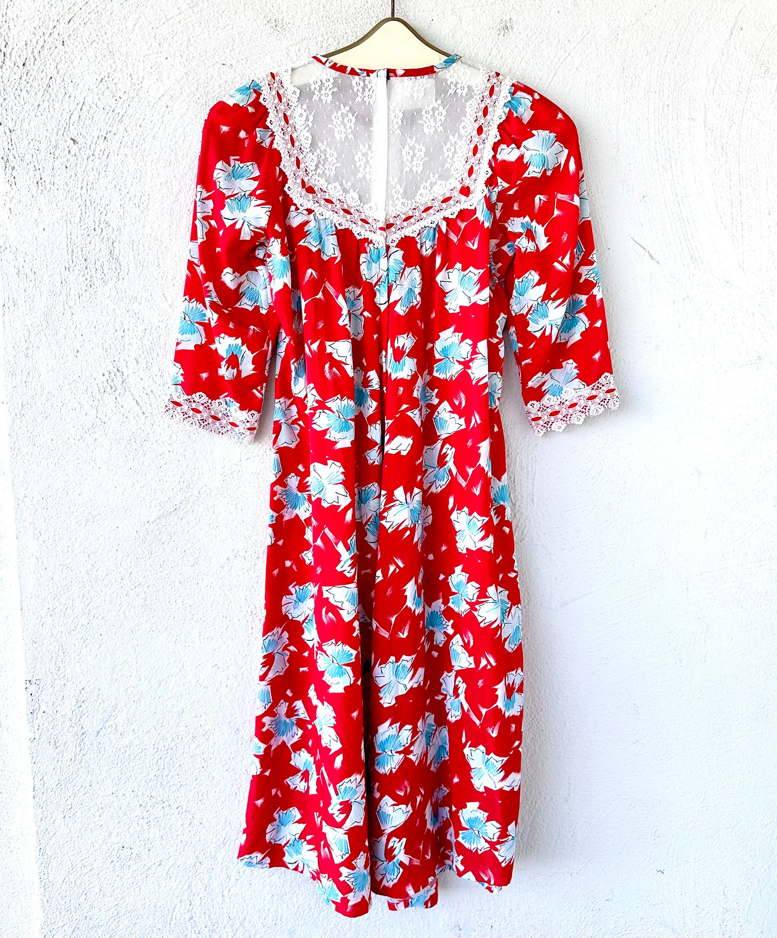 Buy Vintage 70s 80s Hawaii Muumuu Red Lace Babydoll Dress Hawaiian