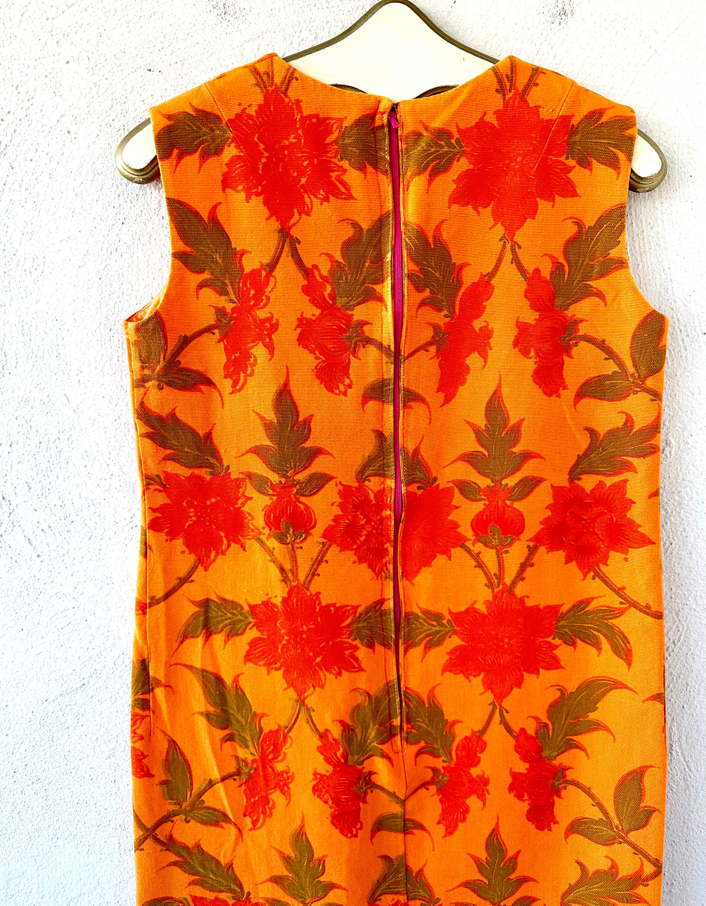 Vintage 60s 70s Hawaiian Dress Bright Orange Sheath Floral Hawaii Tank ...