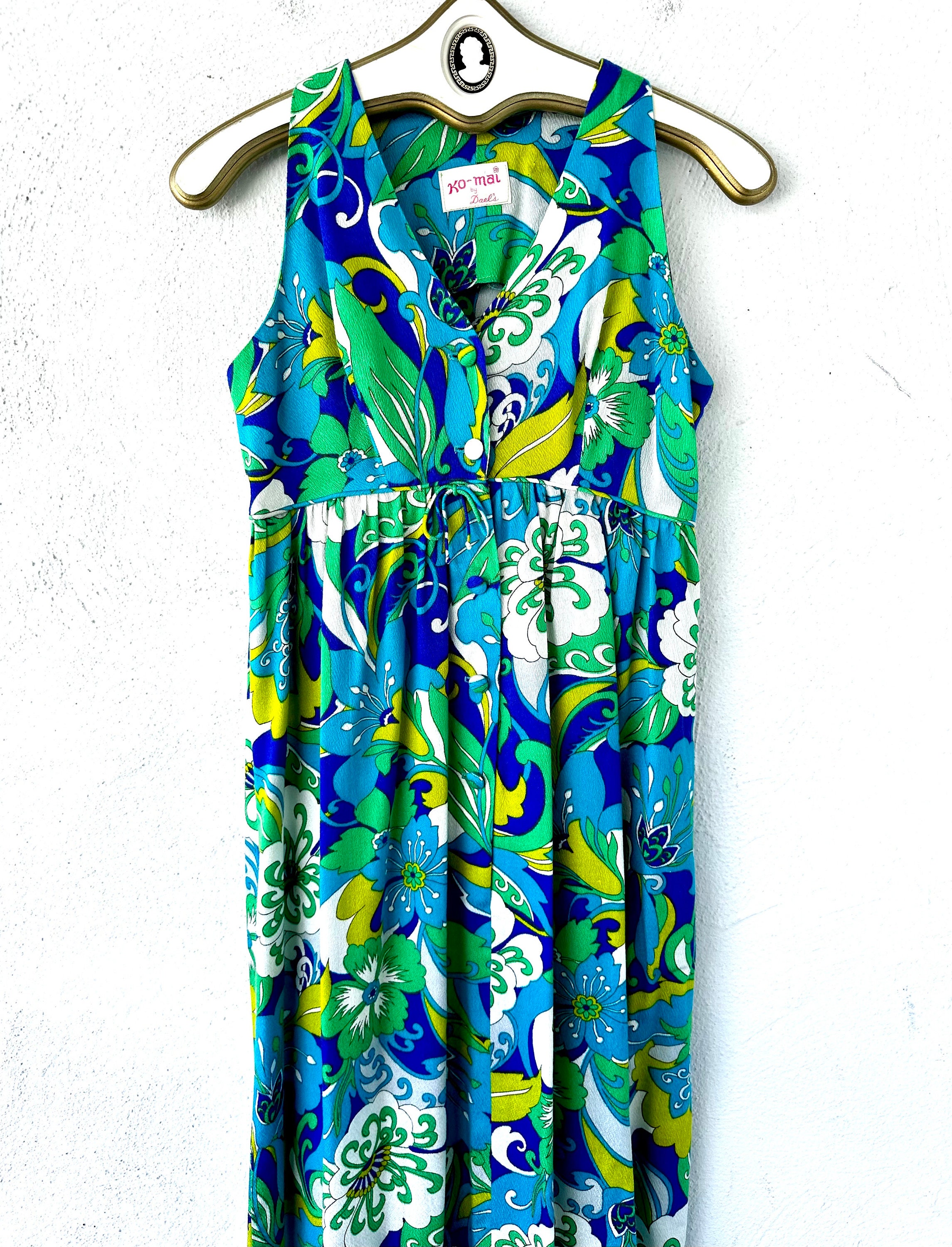 Vintage 60s 70s Hawaiian Bright Bold Floral Dress 1960s 1970s Hawaii ...