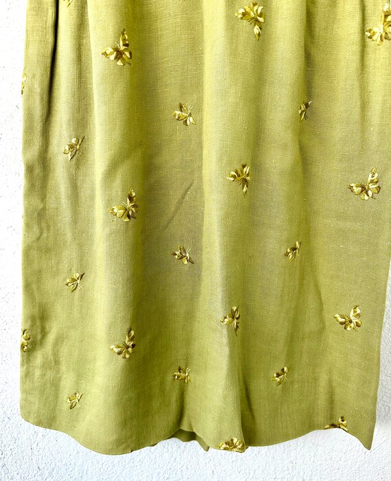 Vintage 40s 50s Butterfly Embroidered Linen Dress… - image 5