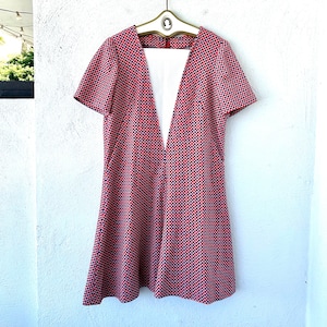 Vintage 1960s Mod Mini Dress 60s Knit Dress Polka Dotted Red White and Blue Dress