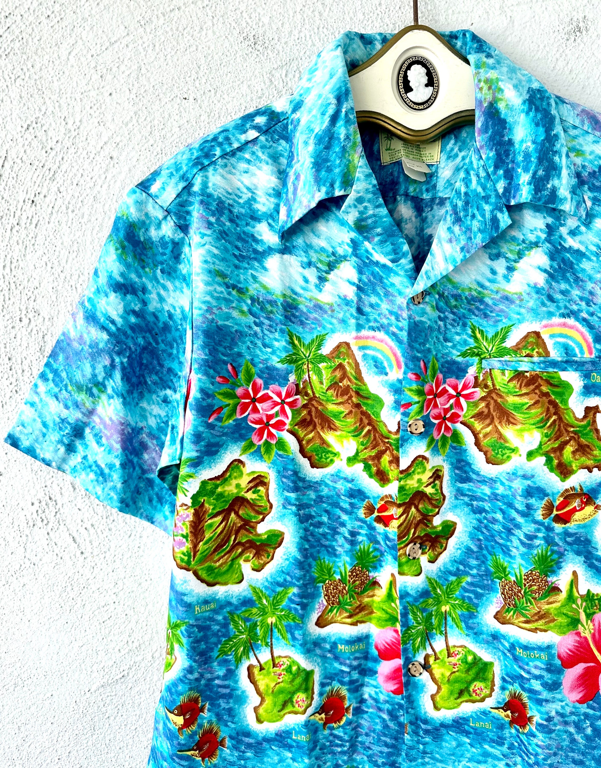 60s vintage AlohaShirt Ui-Maikai アロハシャツ Vintage 60s Hawaiian Aloha Shirt Ui Maikai Hawaii Floral Rainbow