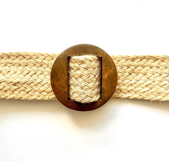 Vintage 70s Woven Belt 1970s Raffia Natural Wood Buckle Belt  display picture 2