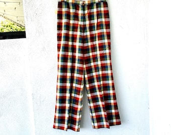 Vintage 70s Plaid Bell Bottoms Pants 1970s Sears Wide Leg Pants
