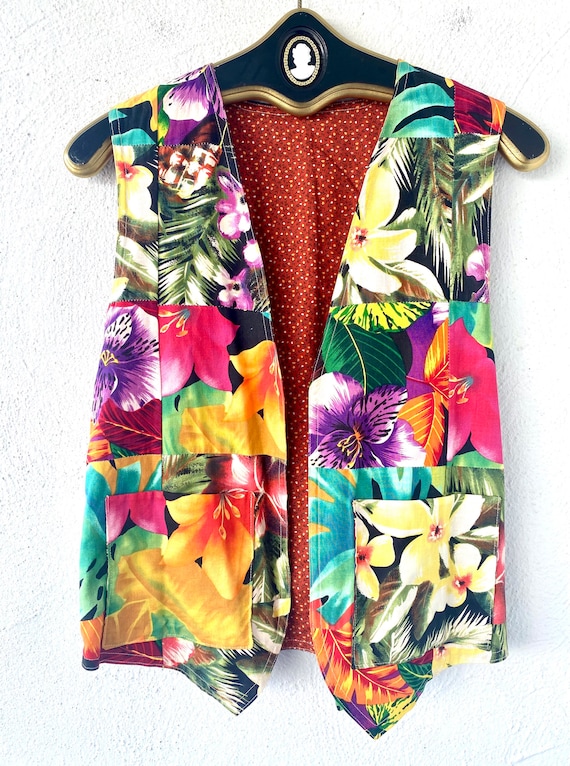 Vintage Hawaiian Quilted Top Hawaii Patchwork Vest Fl… Gem