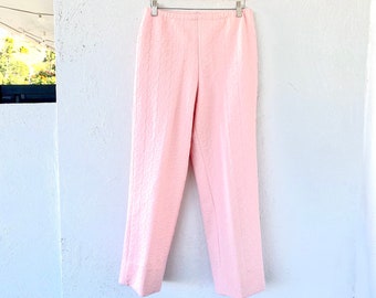 Vintage 70s Jacquard Pink High Waisted Ankle Pants // 1970s Textured Sweet Cropped Pants