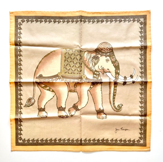 Vintage Jim Thompson Elephant Napkin Square Scarf - image 2