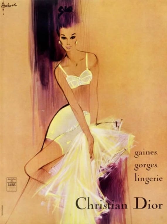 Vintage 60s Christian Dior Nude Mesh Bra Embroide… - image 2