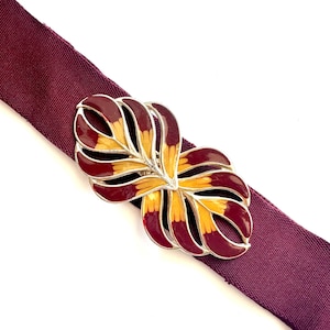 Vintage 70s 80s Gold Leaf Belt 1970s 1980s Dark Red Wide Elastic Belt
