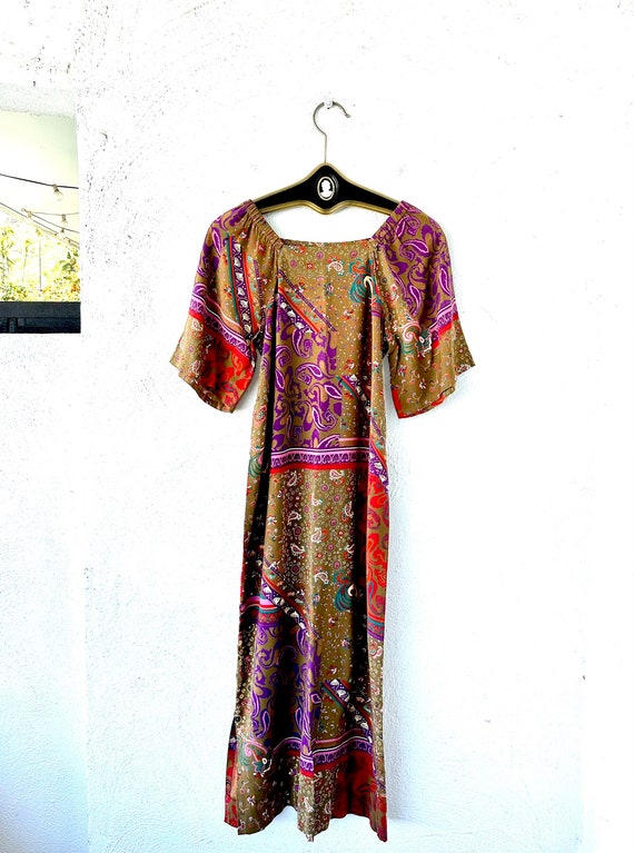 Vintage 70s Boho Paisley Dress 1970s Hippie Indian
