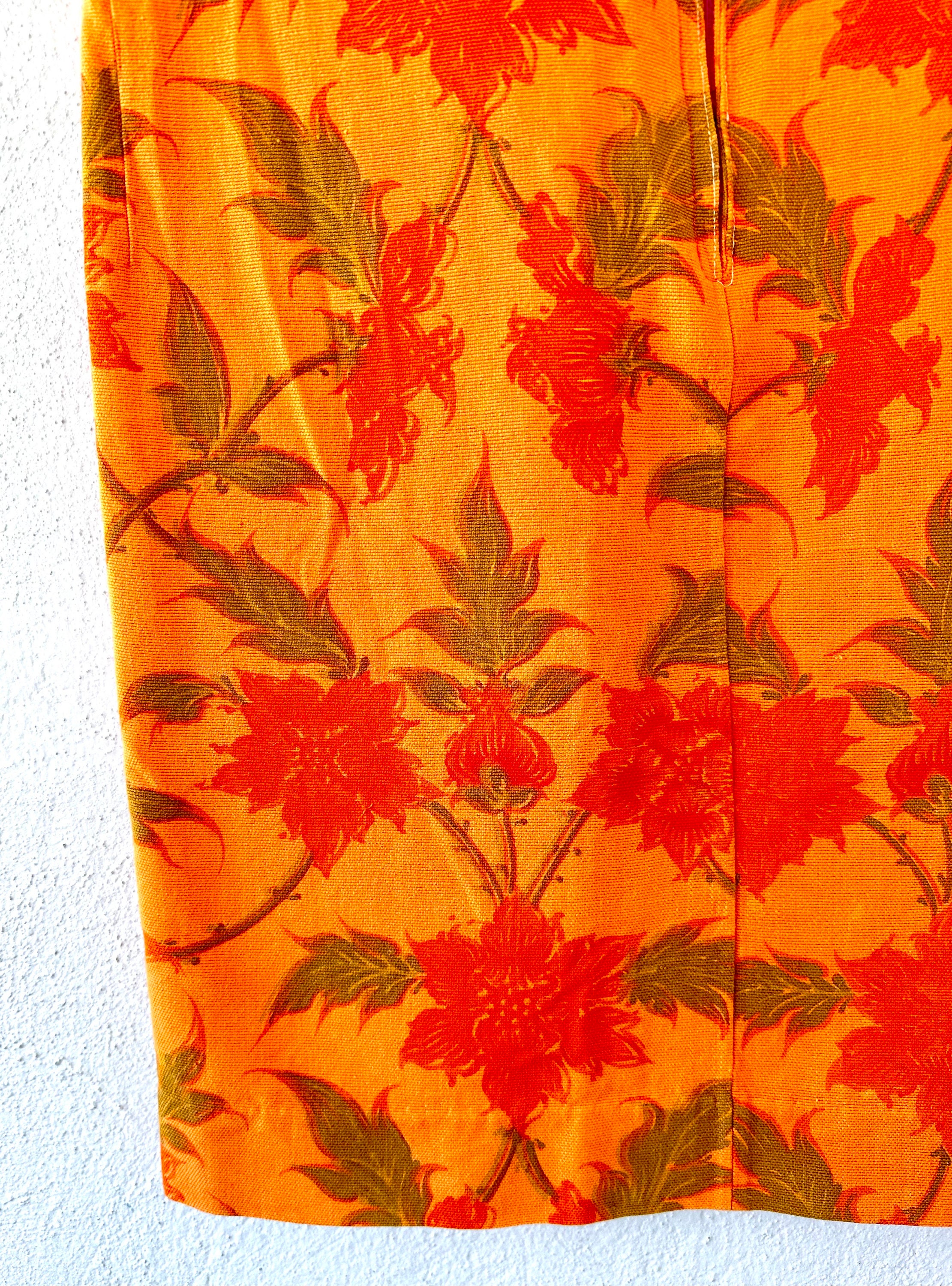 Vintage 60s 70s Hawaiian Dress Bright Orange Sheath Floral Hawaii Tank ...