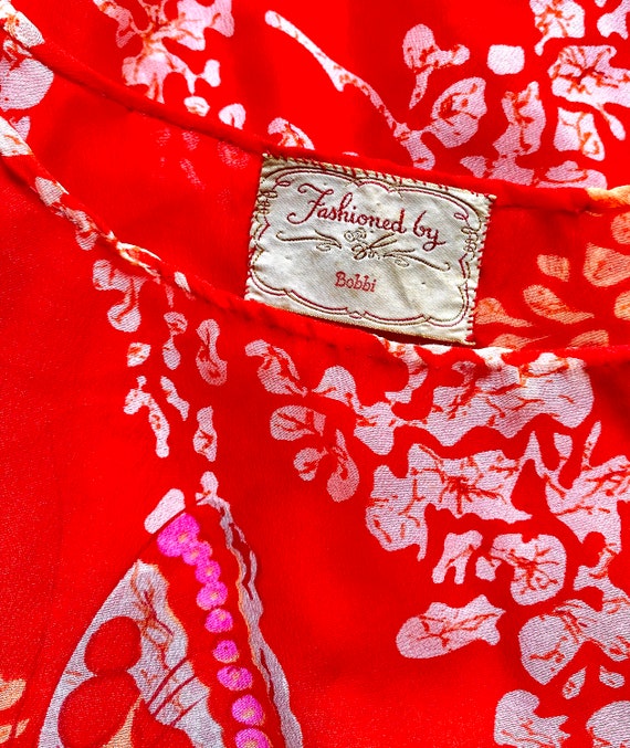Vintage 70s Boho Butterfly Oversized Red Shirt Se… - image 3