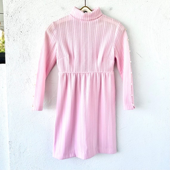 Vintage 1960s Pink Babydoll Knit Dress 60s Turtle… - image 1