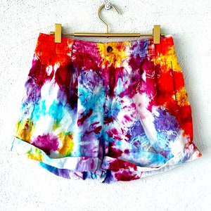 Vintage 80s 90s Tie Dye Shorts 1990s Rainbow High Waisted Bottoms
