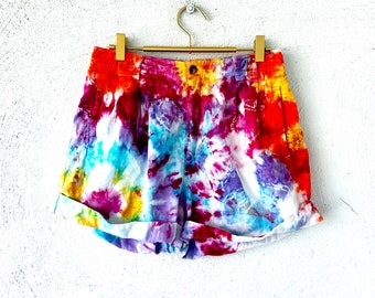 Vintage 80er 90er Batik Shorts 1990er Regenbogen High Waisted Shorts