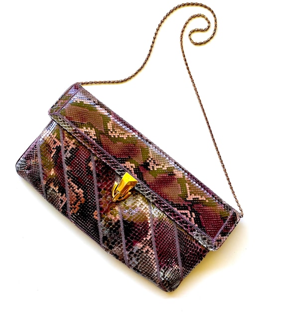 Vintage 70s Patchwork Python Snakeskin Bag Purple 