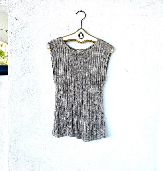 Vintage 70s Adini Silver Knit Top // Minimalist M… - image 1