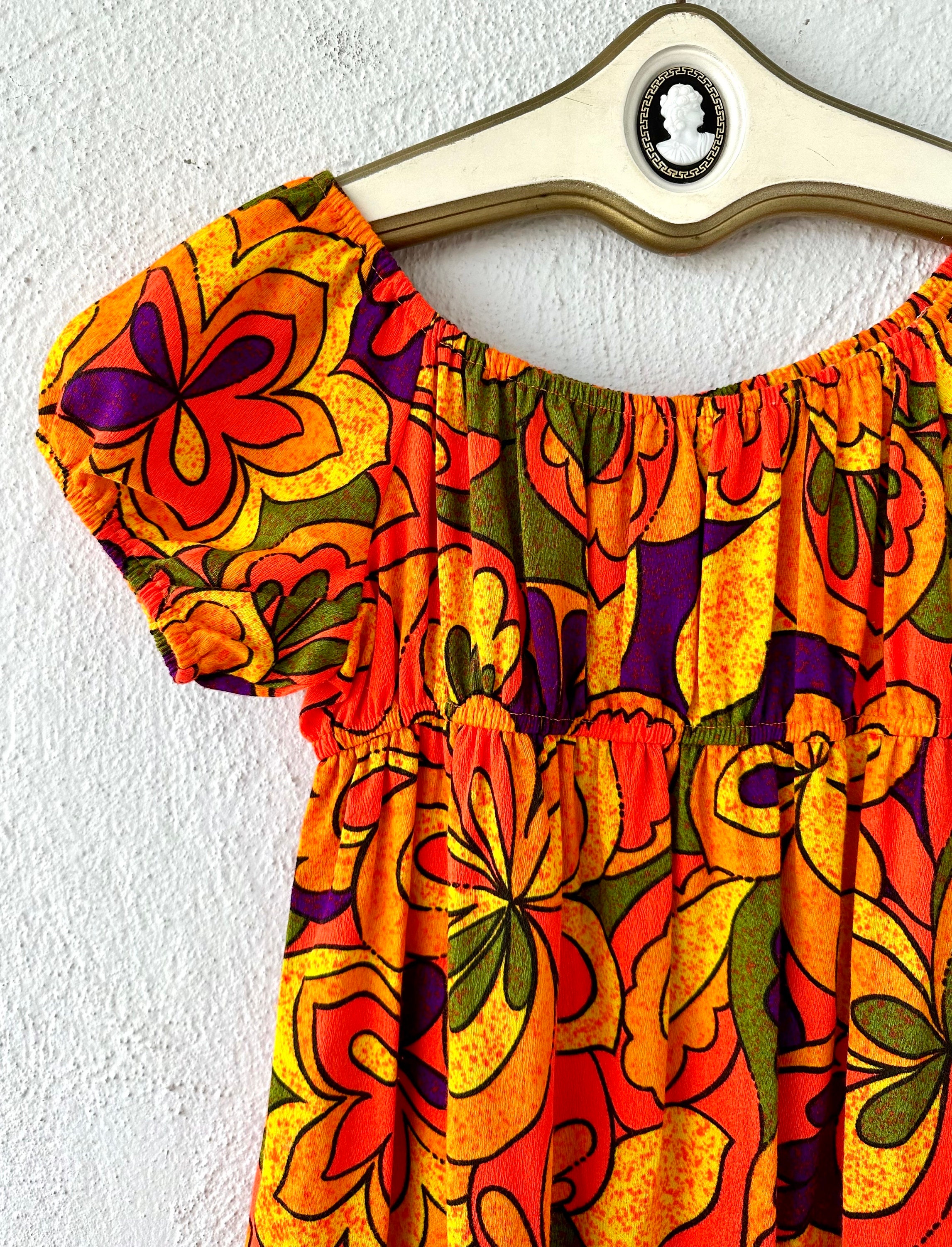 Vintage 60s 70s Psychedelic Hawaiian Dress Bright Floral Neon Pink ...