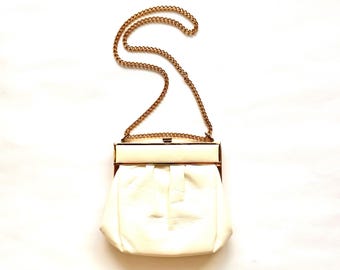 Vintage 60s Mod Bag White Shiny Clutch 1960s Shoulder Purse