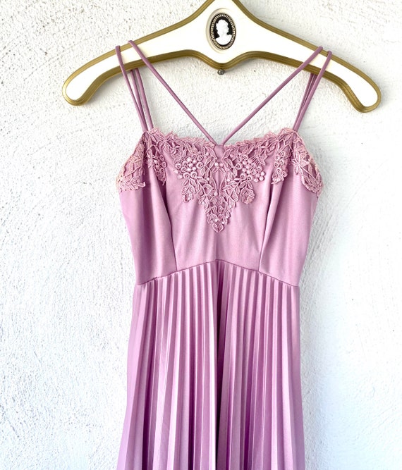 Vintage 70s Boho Lace Dress 1970s Cottage Purple … - image 3