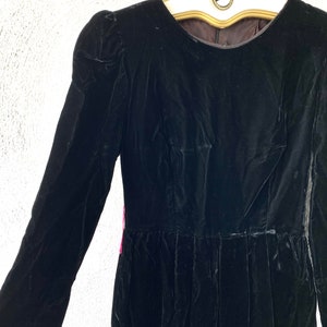 Vintage 80s Black Velvet Strong Shoulders Mini Dress image 2