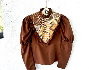 Vintage Hawaiian Victorian Shirt 70s 80s Hawaii Hula Ruffle Top