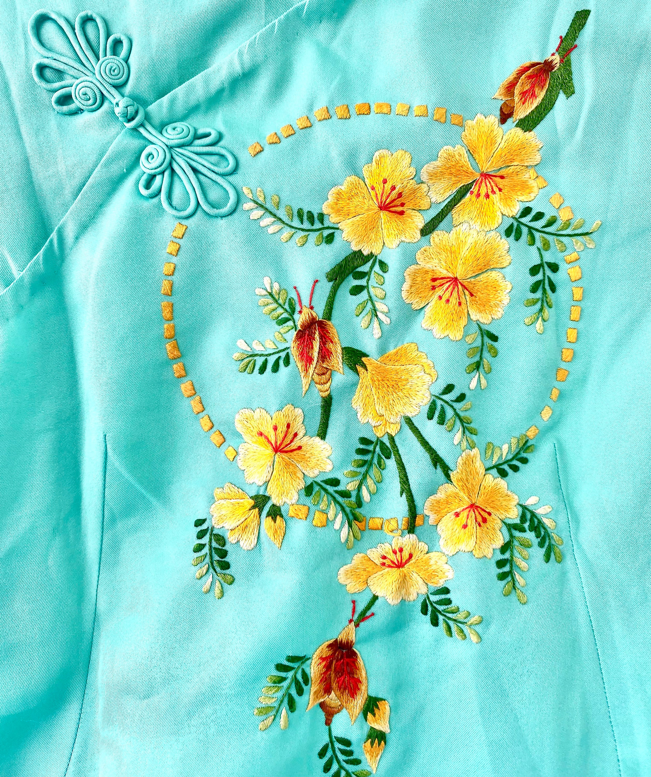 ヴィンテージ 70 年代 チャイナドレス 刺繍 花柄 シャツ アジアン 
