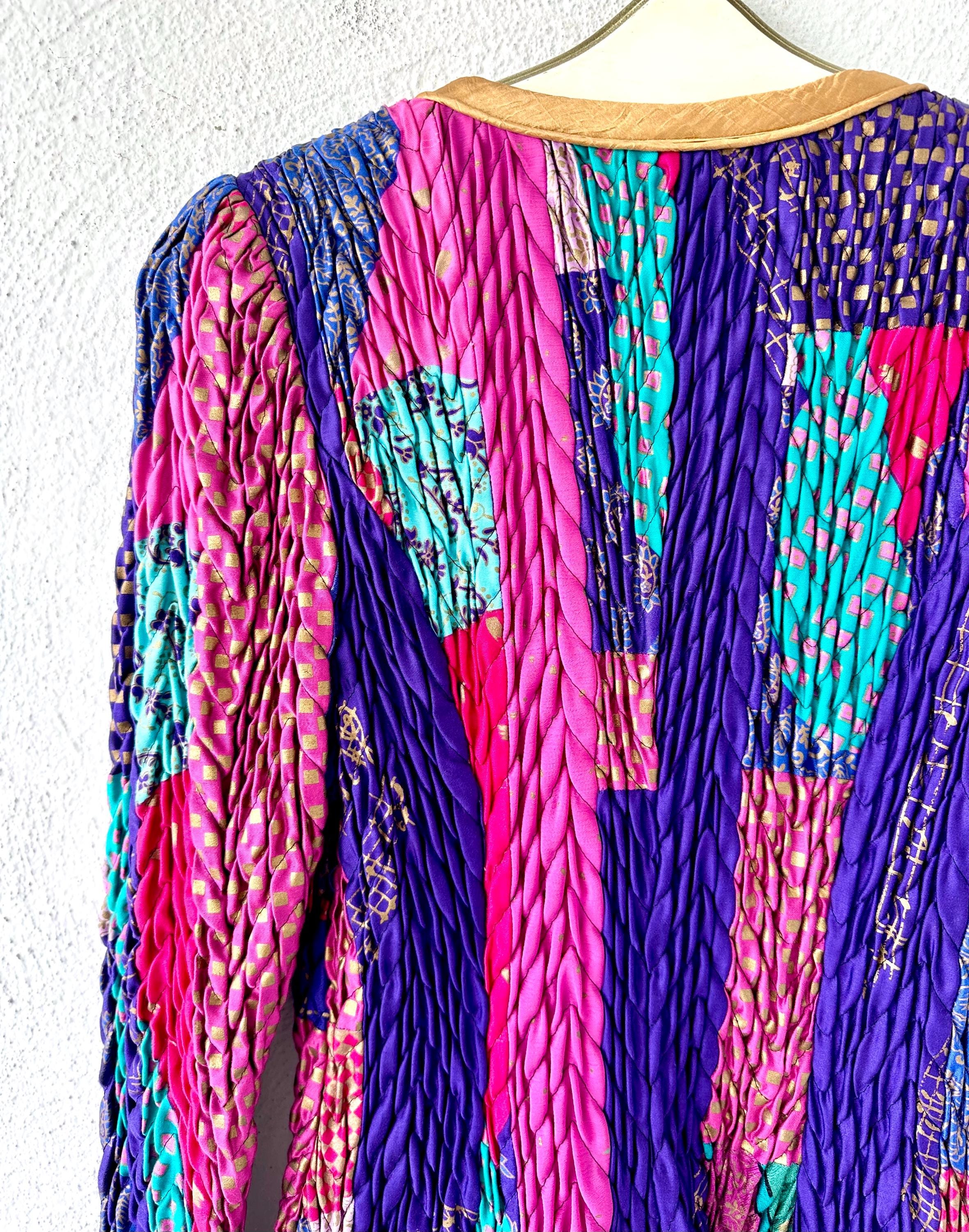 Vintage Jeanne Marc Patchwork Quilted Jacket Top 80s 90s Colorful