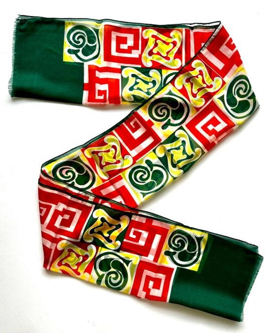 Vintage 60s Mod Scarf Green Red Yellow 1960s 1970… - image 3