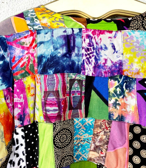 Vintage 90s Patchwork Cropped Jacket 1990s Boho C… - image 7