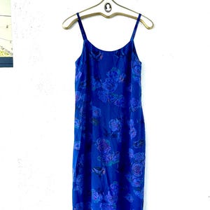 Vintage Laura Ashley Silk Dress 90s Blue Floral 1990s Slip Dress