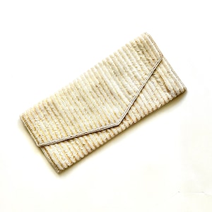 Vintage 50er 60er Perlen Tasche weiß Hochzeit Handtasche Pailletten 1950er Jahre Brauttasche Envelope Clutch