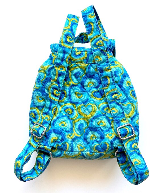 Vintage 90s Y2K Mini Backpack // Blue Quilted Hea… - image 2