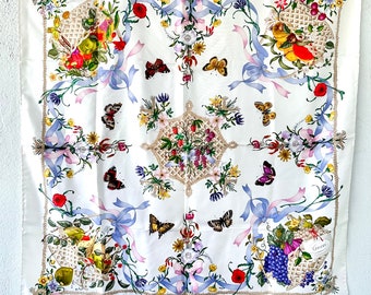 Vintage Gucci V. Accornero zijden sjaal Butterfly Fruit sjaal ontwerper sjaal wrap