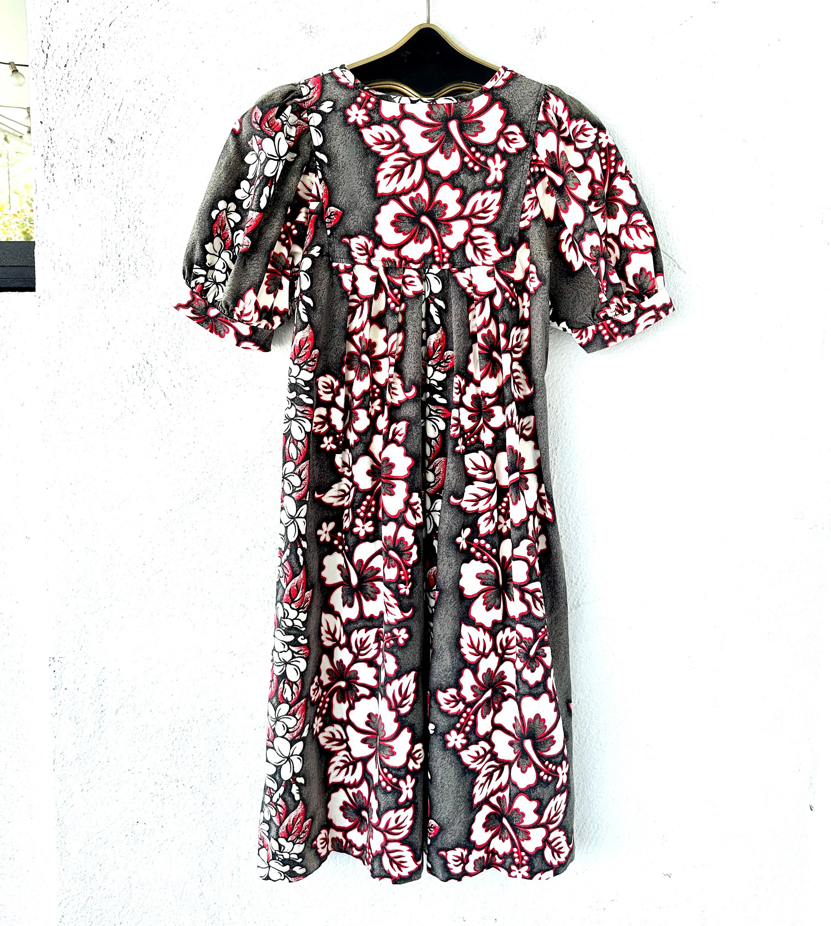 Vintage 80s 90s Hawaiian Muumuu Hawaii Floral Dress Puffy