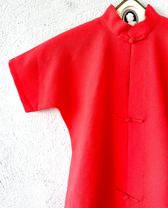 Vintage 60s 70s Mandarin Collar Shirt Asian Brigh… - image 2