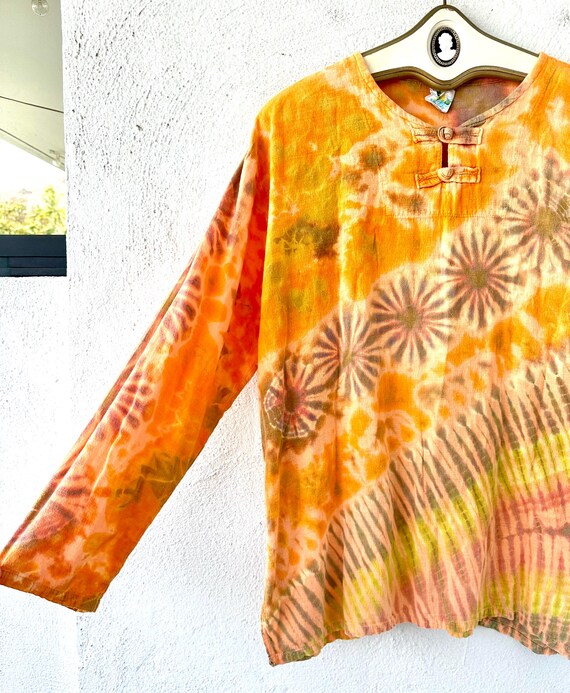 Vintage 70s Indian Boho Gauze Shirt 1970s Hippie … - image 2