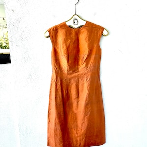 Vintage 60s Metallic Silk Dress Raw Natural Fiber 1960s Iridescent Sheath Mini Dress