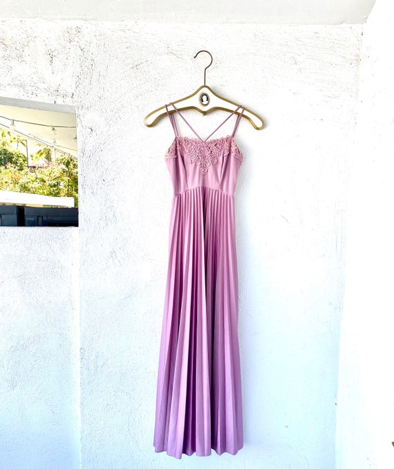Vintage 70s Boho Lace Dress 1970s Cottage Purple … - image 2