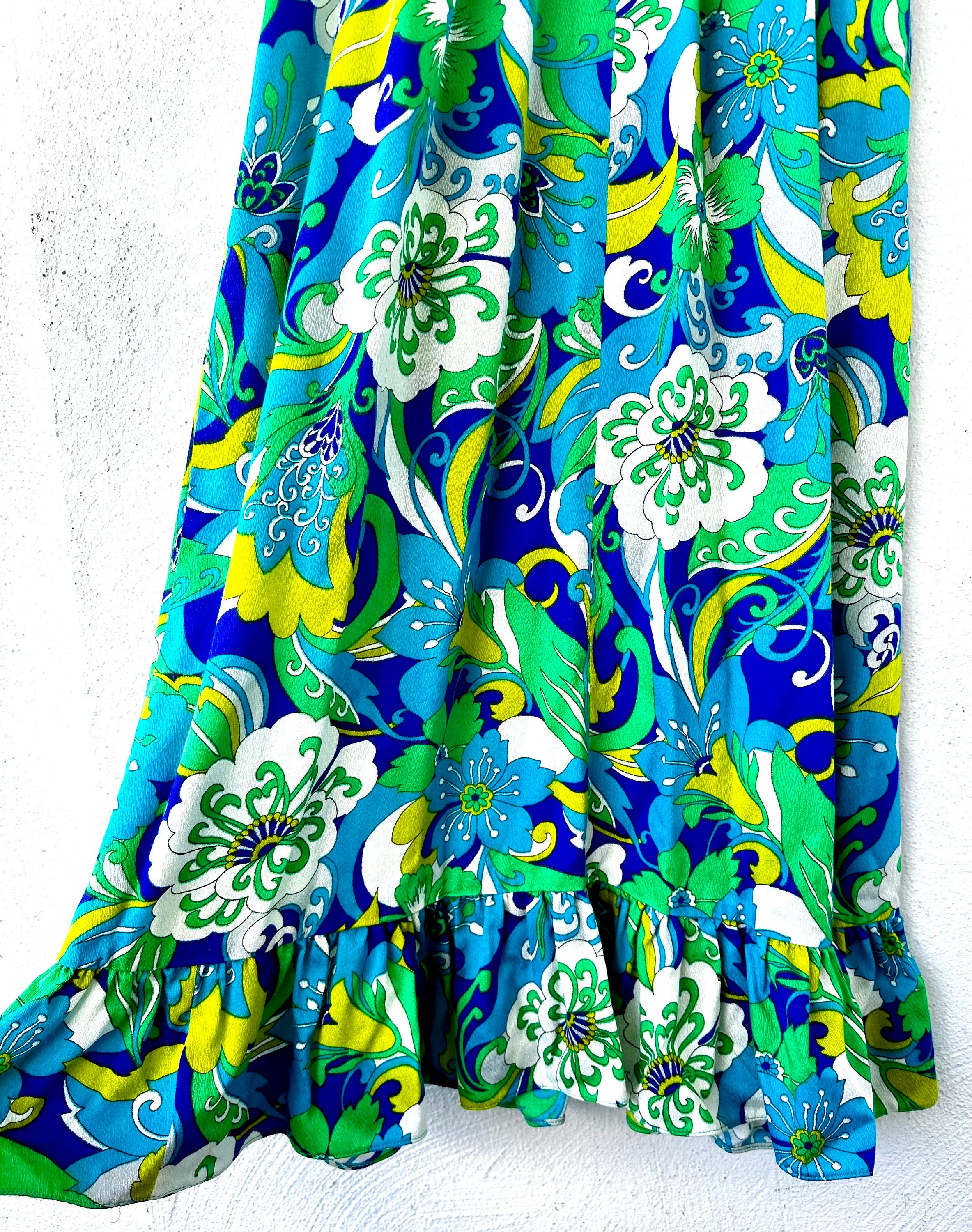Vintage 60s 70s Hawaiian Bright Bold Floral Dress 1960s 1970s Hawaii ...