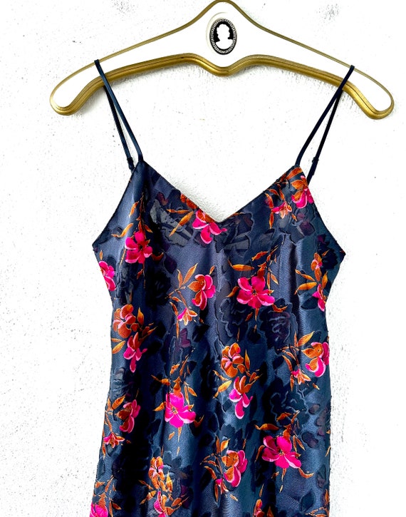 Vintage 80s 90s Bias Cut Slip Dress Floral Strapp… - image 6