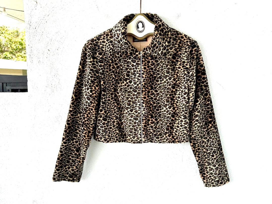 Vintage 90s Faux Fur Animal Print Jacket Wavy Leopard Cheetah