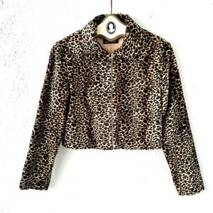 Vintage 90s Faux Fur Animal Print Jacket Wavy Leopard Cheetah Lightweight Collared Coat