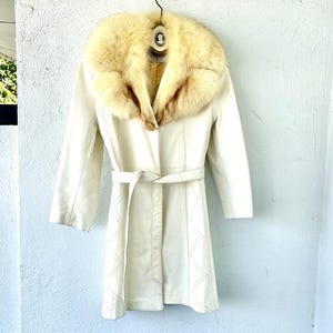 Vintage 70s White Leather Fur Collar Jacket 1970s Wilsons Disco Hippie Coat