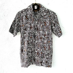 Vintage 50s 60s Hawaiian Tiki Aloha Shirt 1950s 1960s Hawaii Top Tropicana Pineapple Graphic Collared Shirt