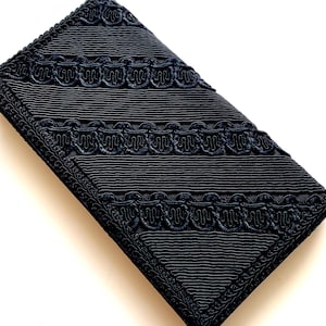Vintage 50s 60s Embroidered Black Clutch Handbag Black Textured Bag Purse