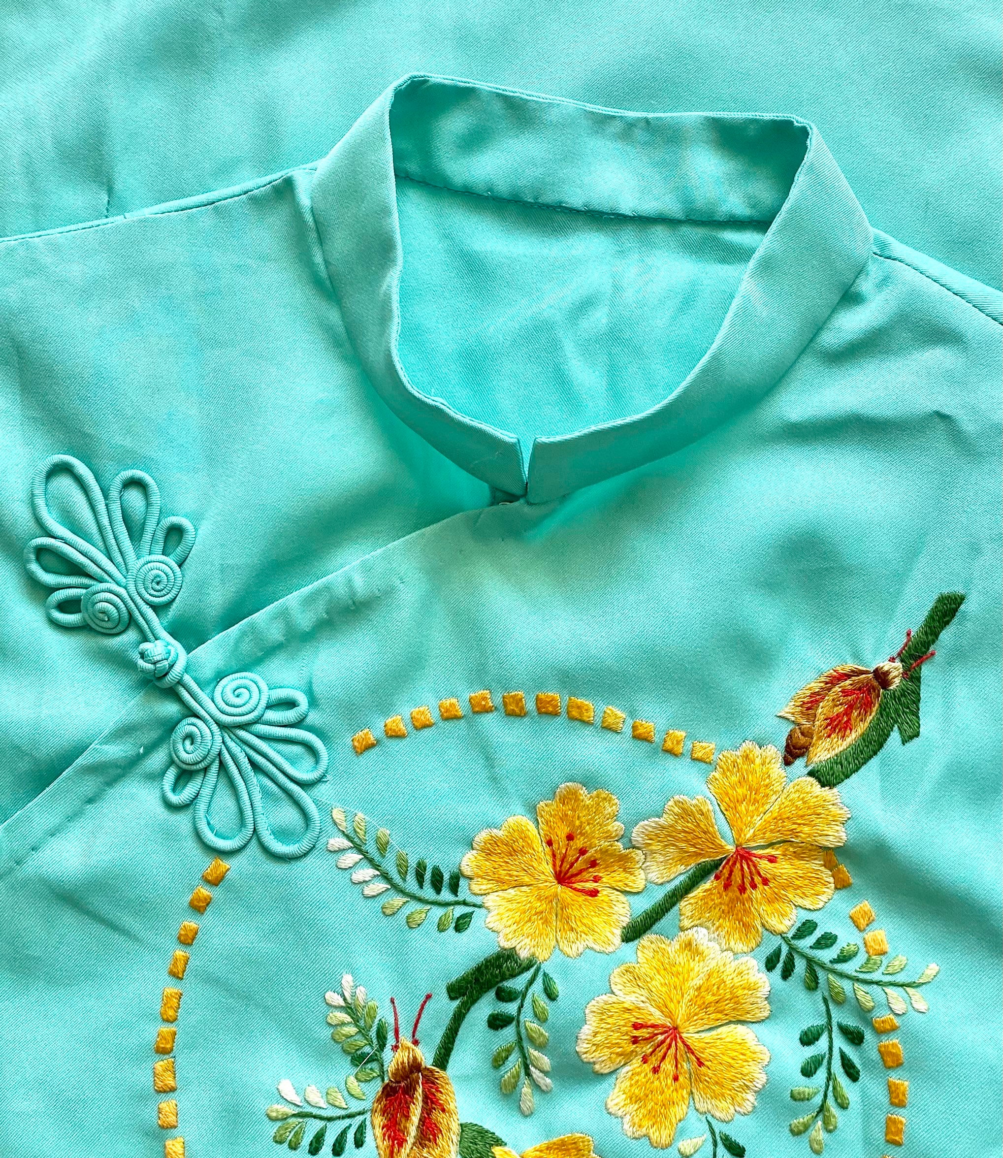 ヴィンテージ 70 年代 チャイナドレス 刺繍 花柄 シャツ アジアン 