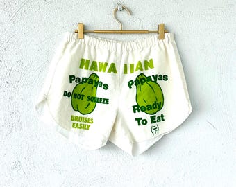 Pantalones cortos vintage de los años 70 con estampado de papaya hawaiana